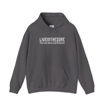 LIVEINTHESORE-FEARLESS DETERMINED AMBITOUS MANTRA HOODED SWEATSHIRT